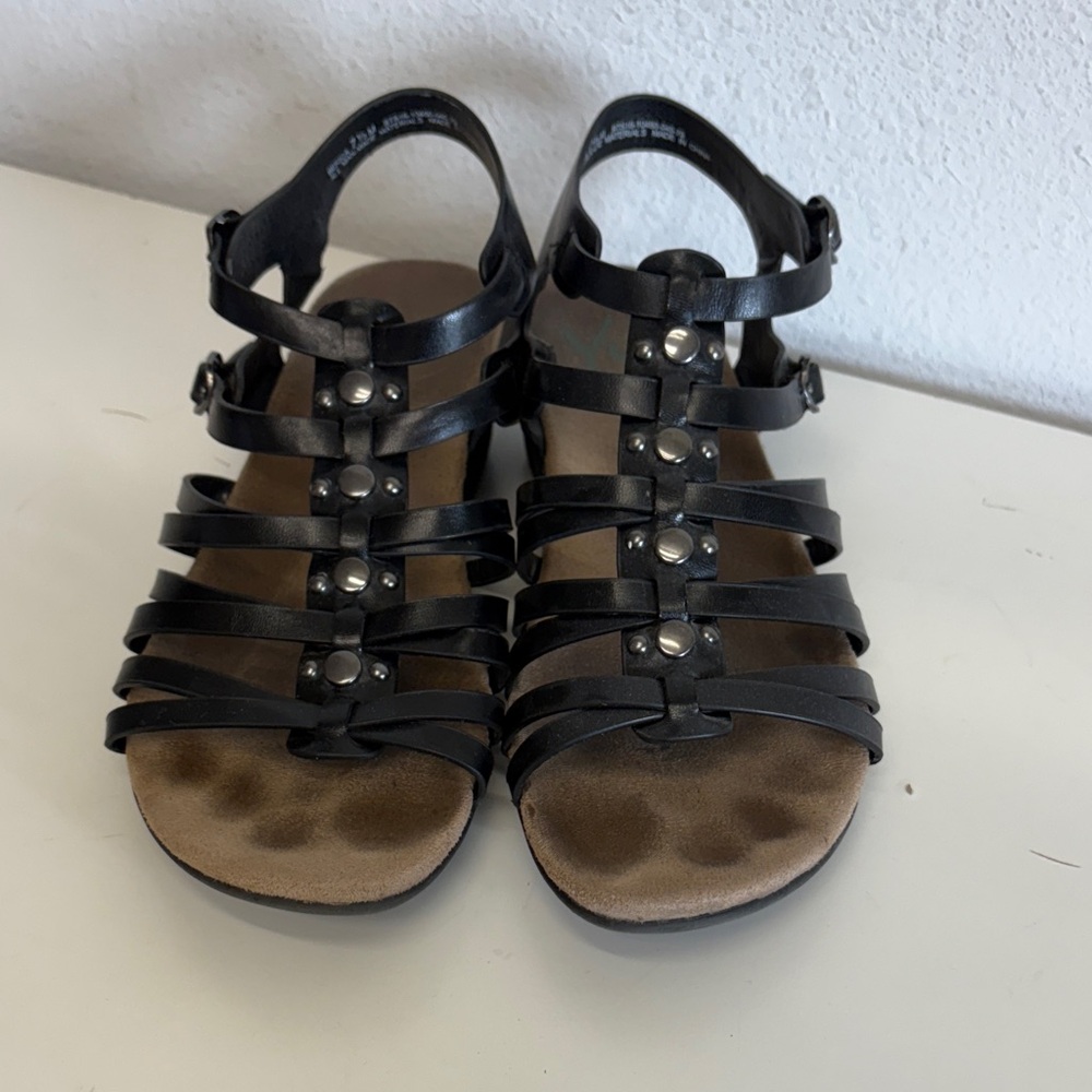 Yuu Black Strappy Sandals with Silver Accents